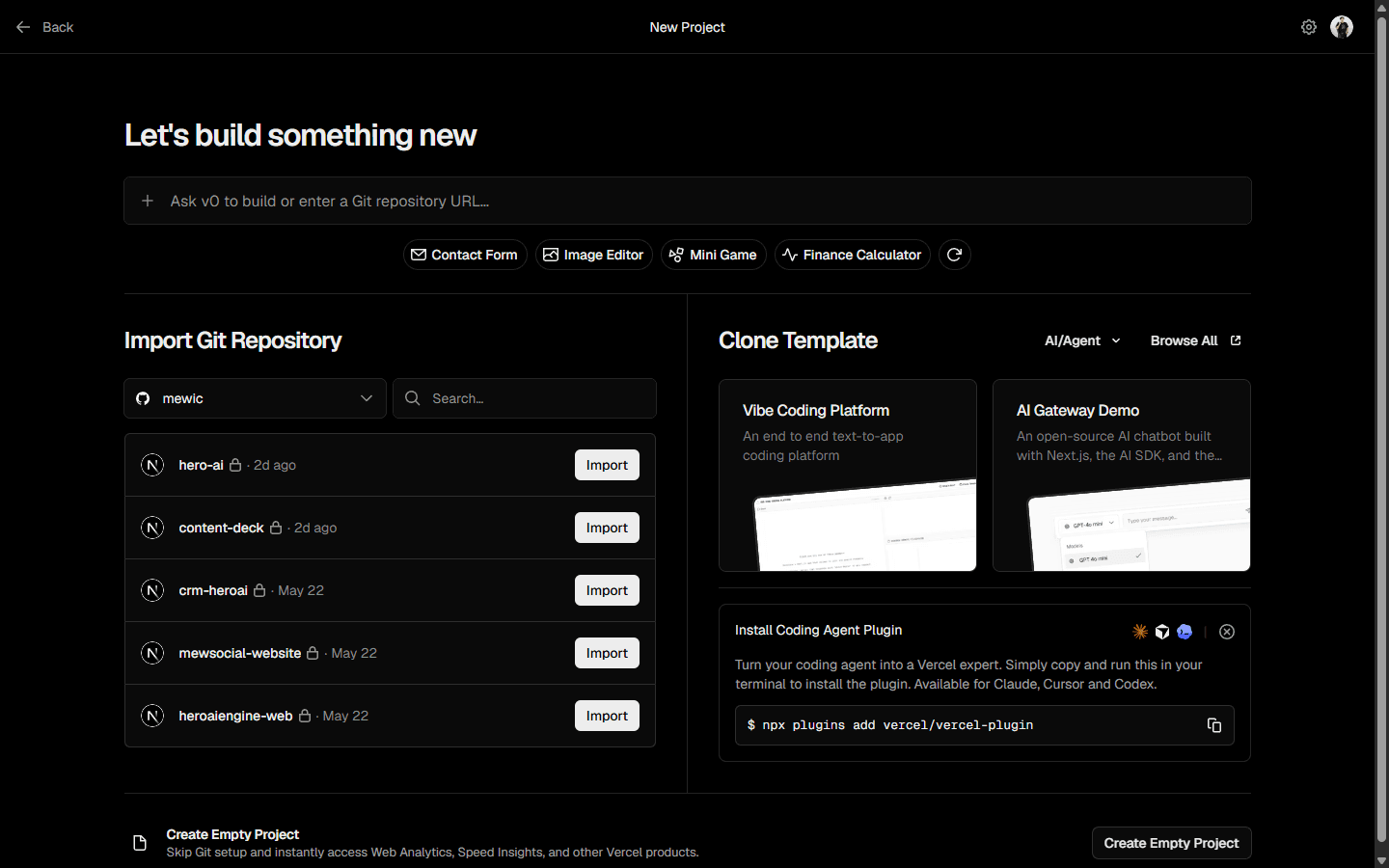 Vercel · Import Git Repository